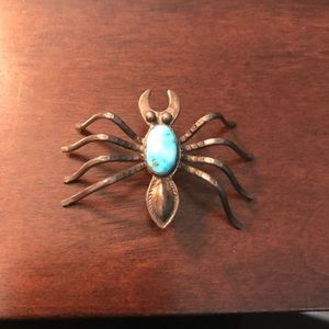 Vintage Sterling and Turquoise Spider Pin